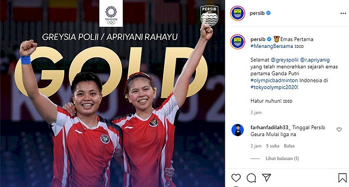 Ucapan Selamat dari Persib untuk Greysia Polii/Apriyani Rahayu